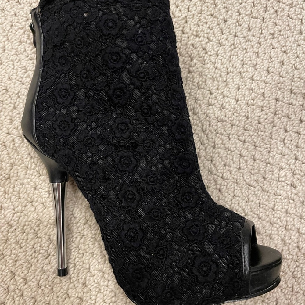Bebe Black Lace Stiletto Ankle Boot